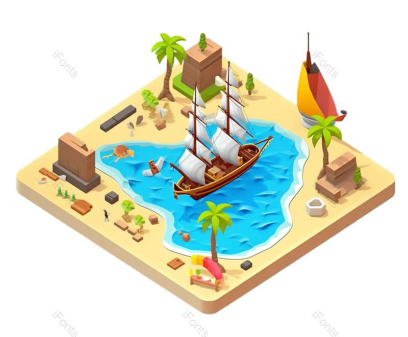 元素图片,岛屿元素,海洋PNG,椰子树免抠素材